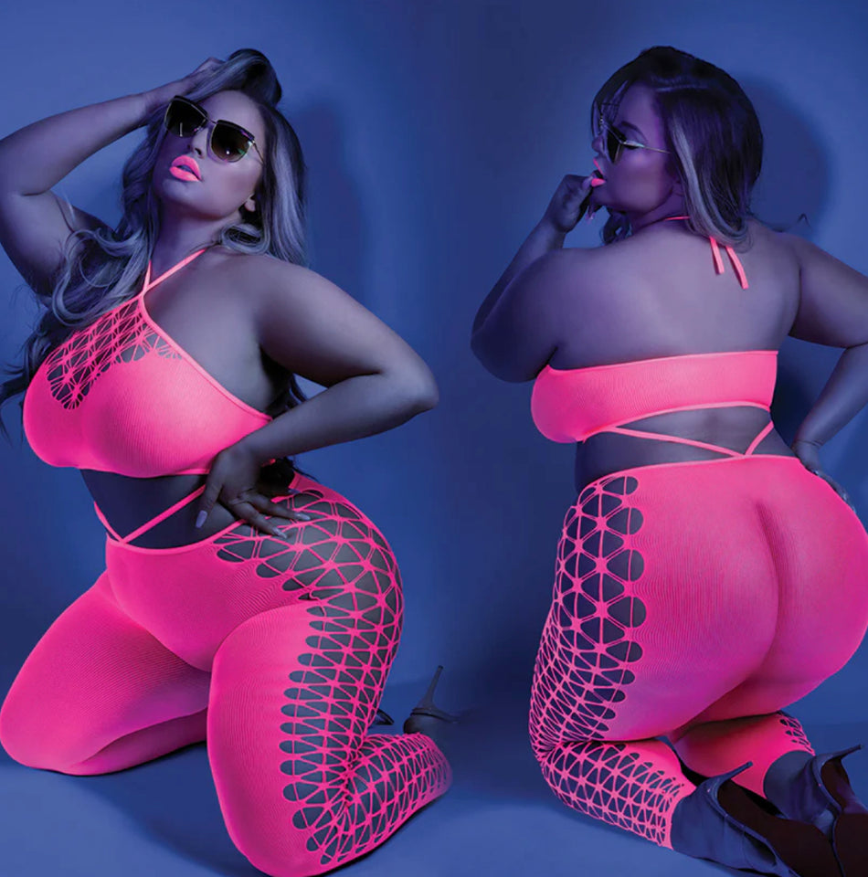 Fantasy Lingerie Glow Own The Night Bodystocking-Neon Pink