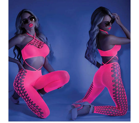 Fantasy Lingerie Glow Own The Night Bodystocking-Neon Pink