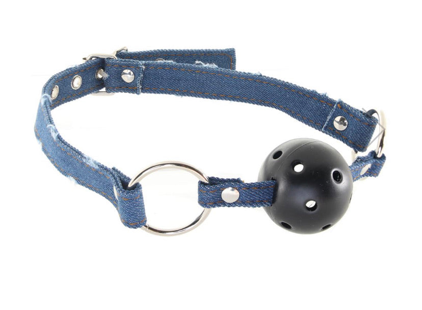 Ouch! Breathable Ball Gag with Denim Straps in Blue