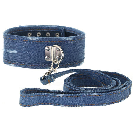 Ouch! Roughened Denim Collar and Leash in Blue